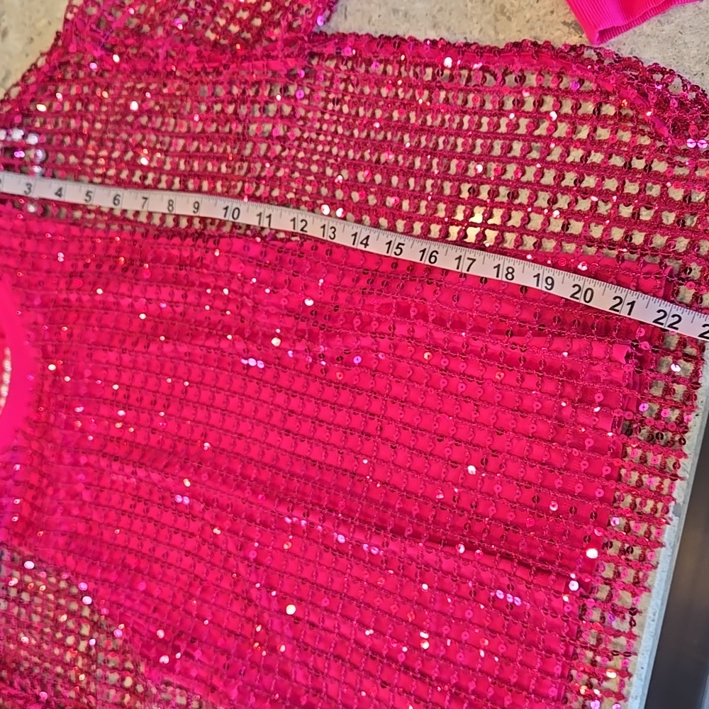 NEW Pilcro Raspberry Sequin Mesh Top - Picture 8 of 10